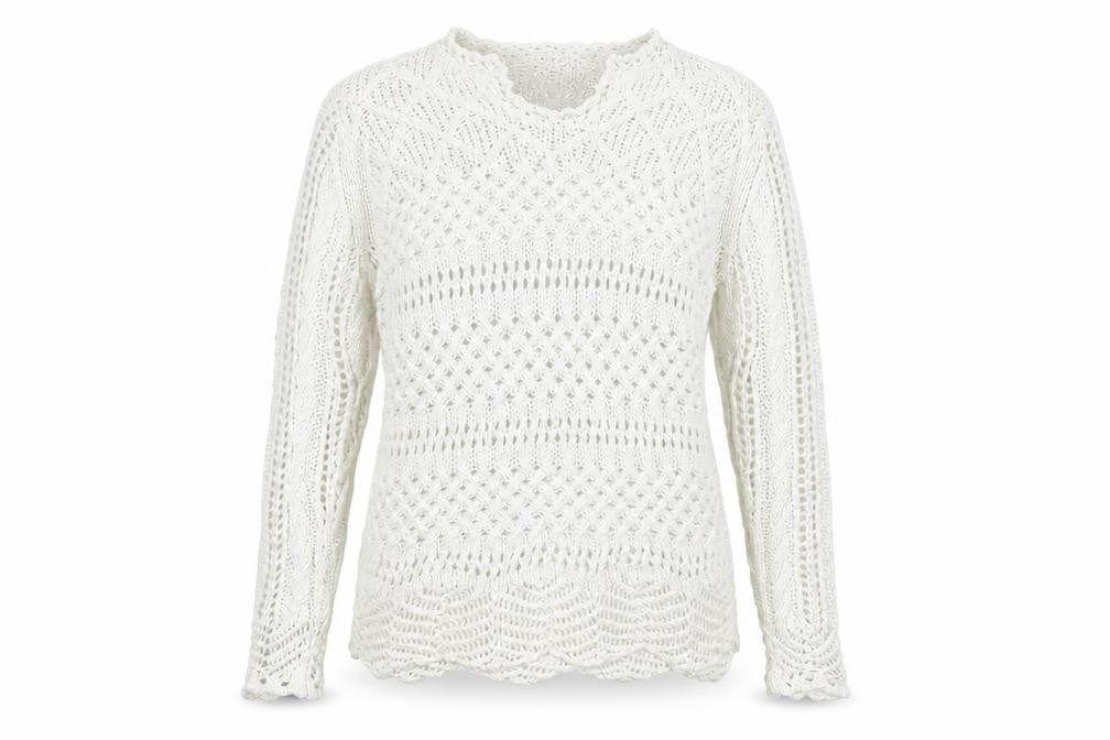 Amaryllis Womens White V-Neck  Cotton Pullover Jumper Size XL
