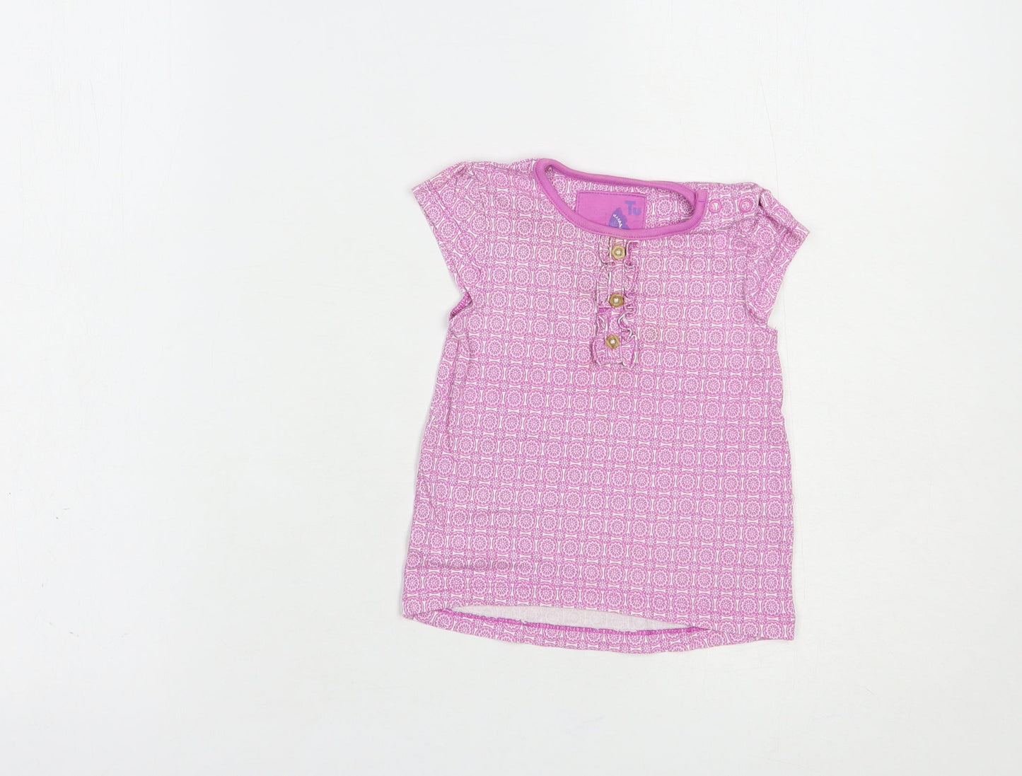 TU Baby Purple Geometric Cotton Basic T-Shirt Size 6-9 Months Crew Neck Pullover