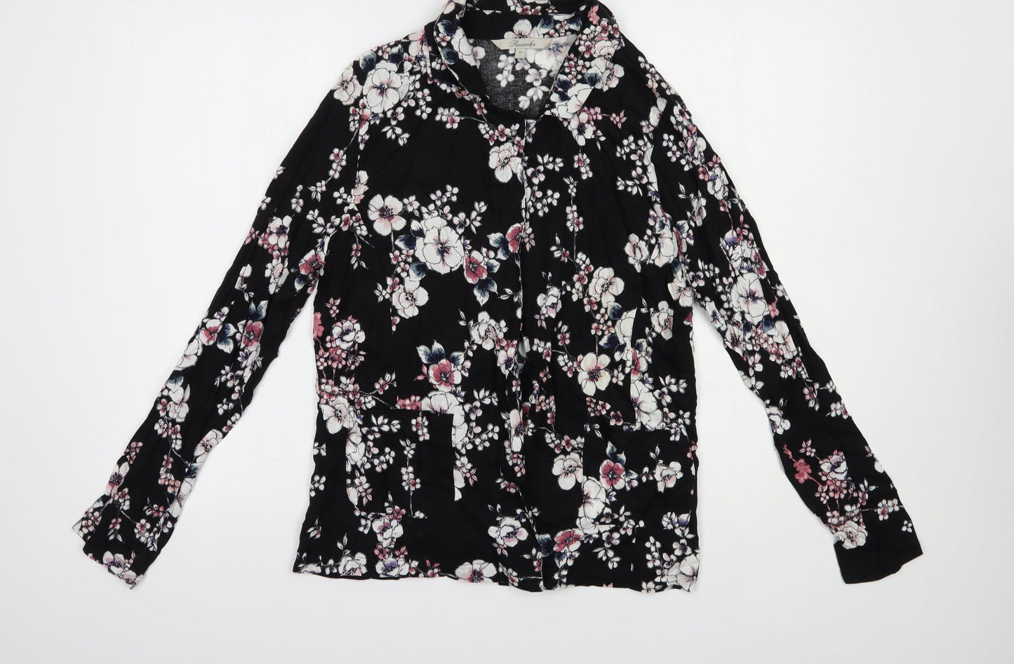 Peacocks Womens Black Floral Viscose Kimono Blouse Size 12 V-Neck