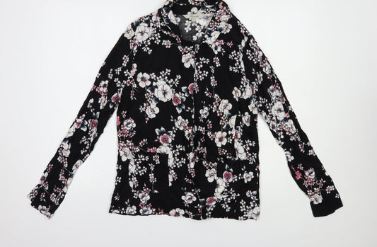 Peacocks Womens Black Floral Viscose Kimono Blouse Size 12 V-Neck