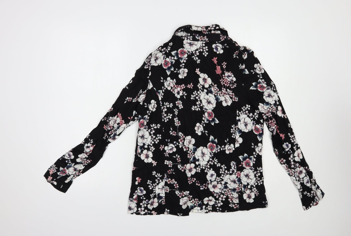 Peacocks Womens Black Floral Viscose Kimono Blouse Size 12 V-Neck