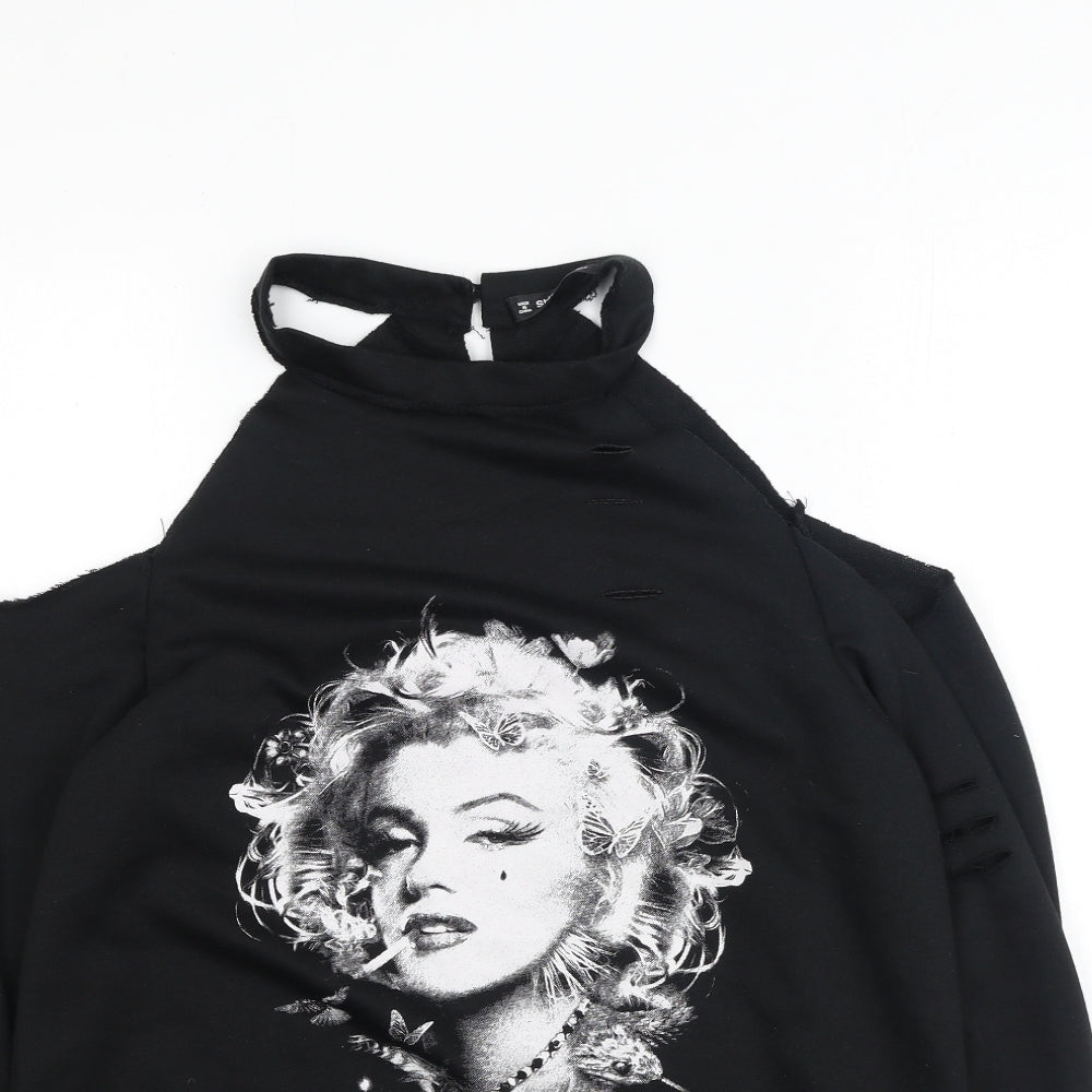 sheilay Womens Black  Cotton Pullover Sweatshirt Size M