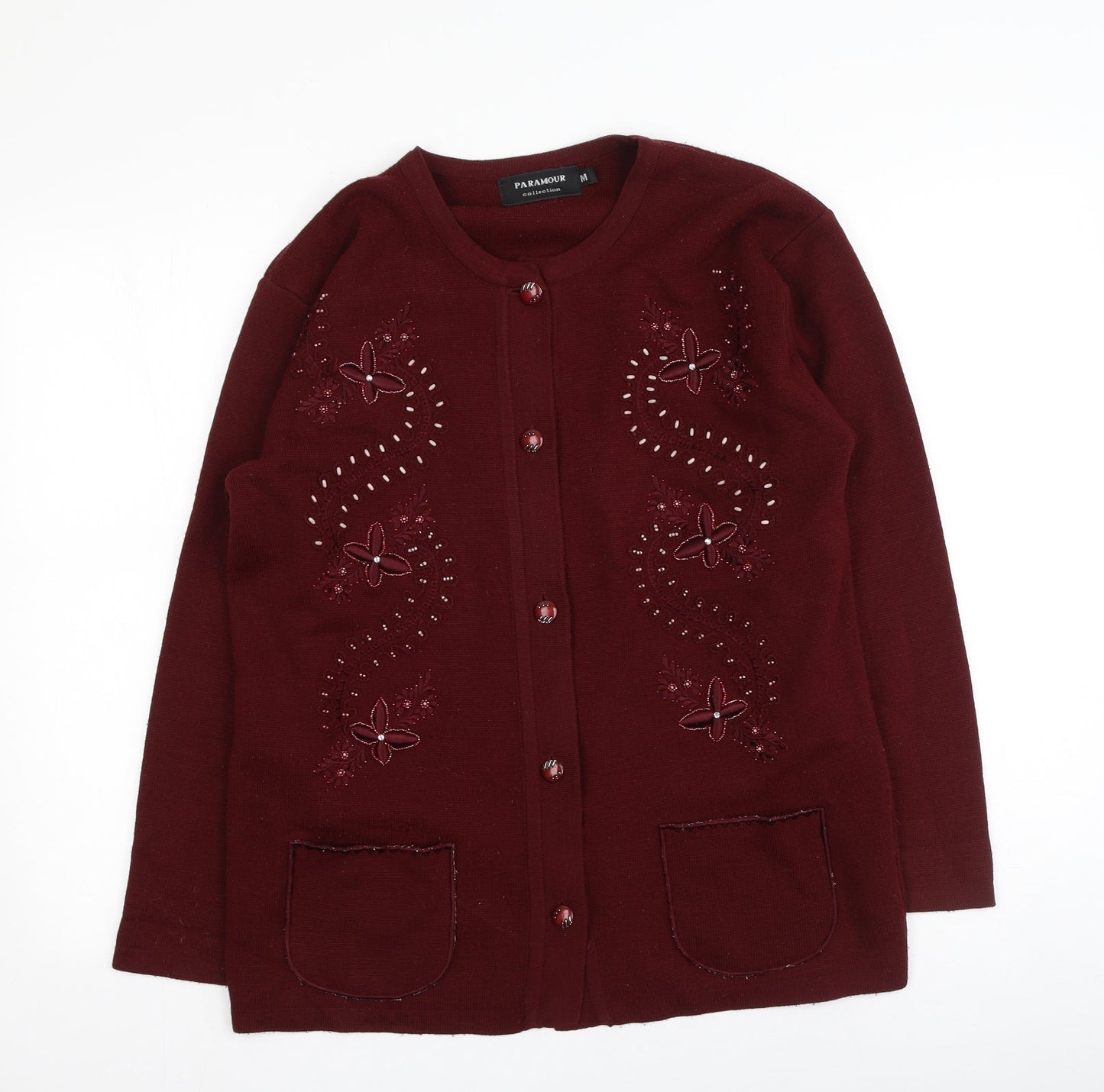 Paramour Womens Red Round Neck  Cotton Cardigan Jumper Size M