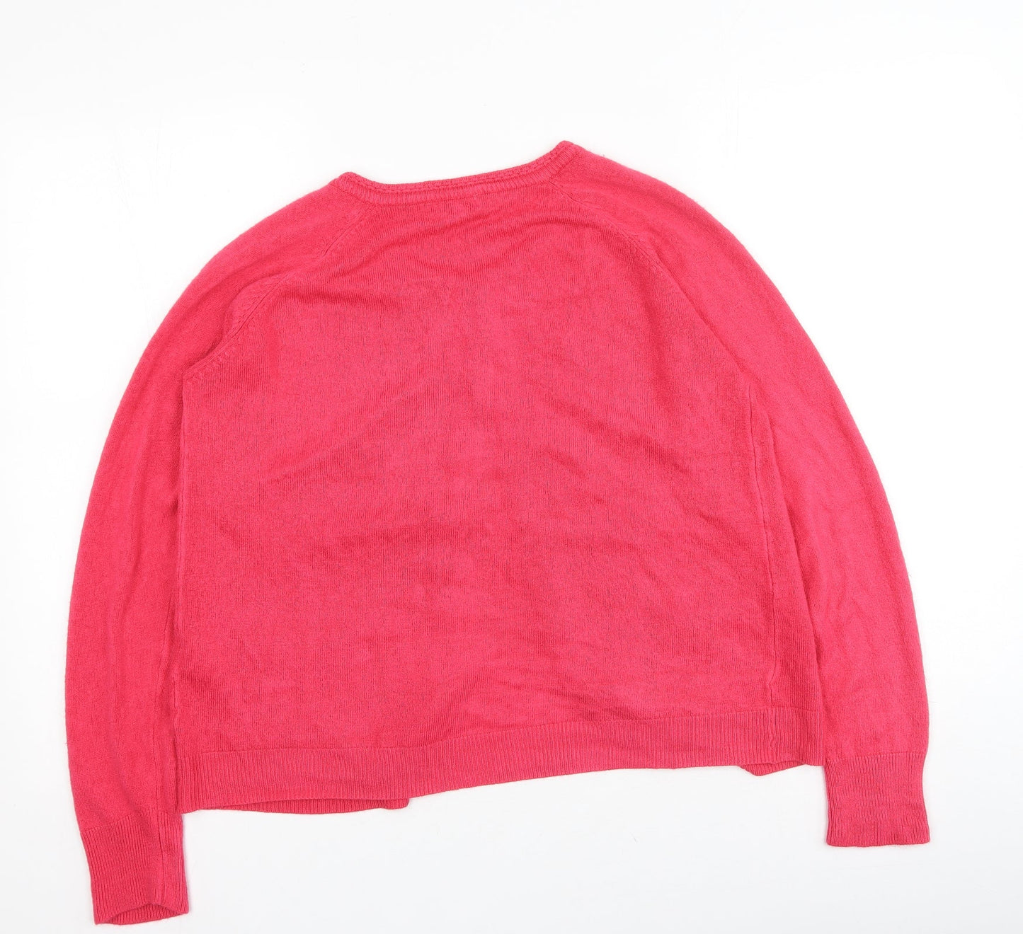 Text Womens Pink Round Neck  Acrylic Cardigan Jumper Size M