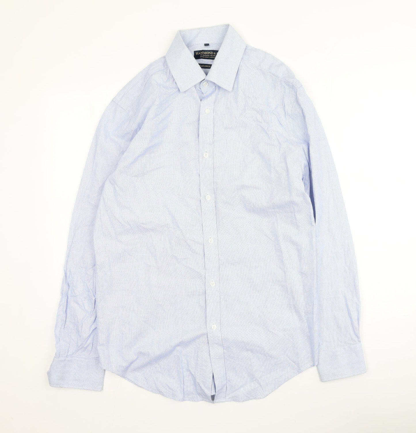 Hammond & Co  Mens Blue  Cotton  Button-Up Size 15.5 Collared