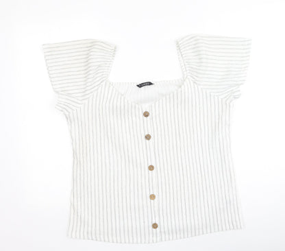 Dunnes Womens Multicoloured Striped Polyester Basic Blouse Size L Off the Shoulder