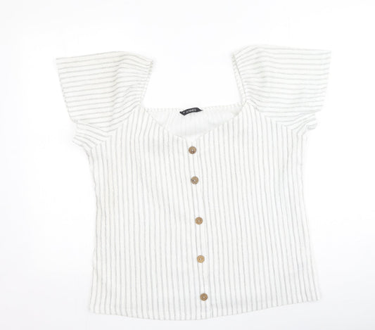 Dunnes Stores Womens Multicoloured Striped Polyester Basic Blouse Size L Off the Shoulder