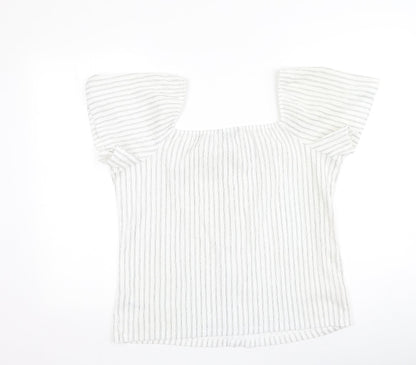 Dunnes Womens Multicoloured Striped Polyester Basic Blouse Size L Off the Shoulder
