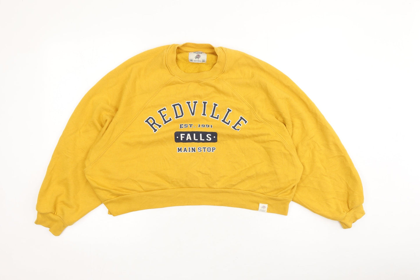 Pull&Bear Womens Yellow  Cotton Pullover Sweatshirt Size XS