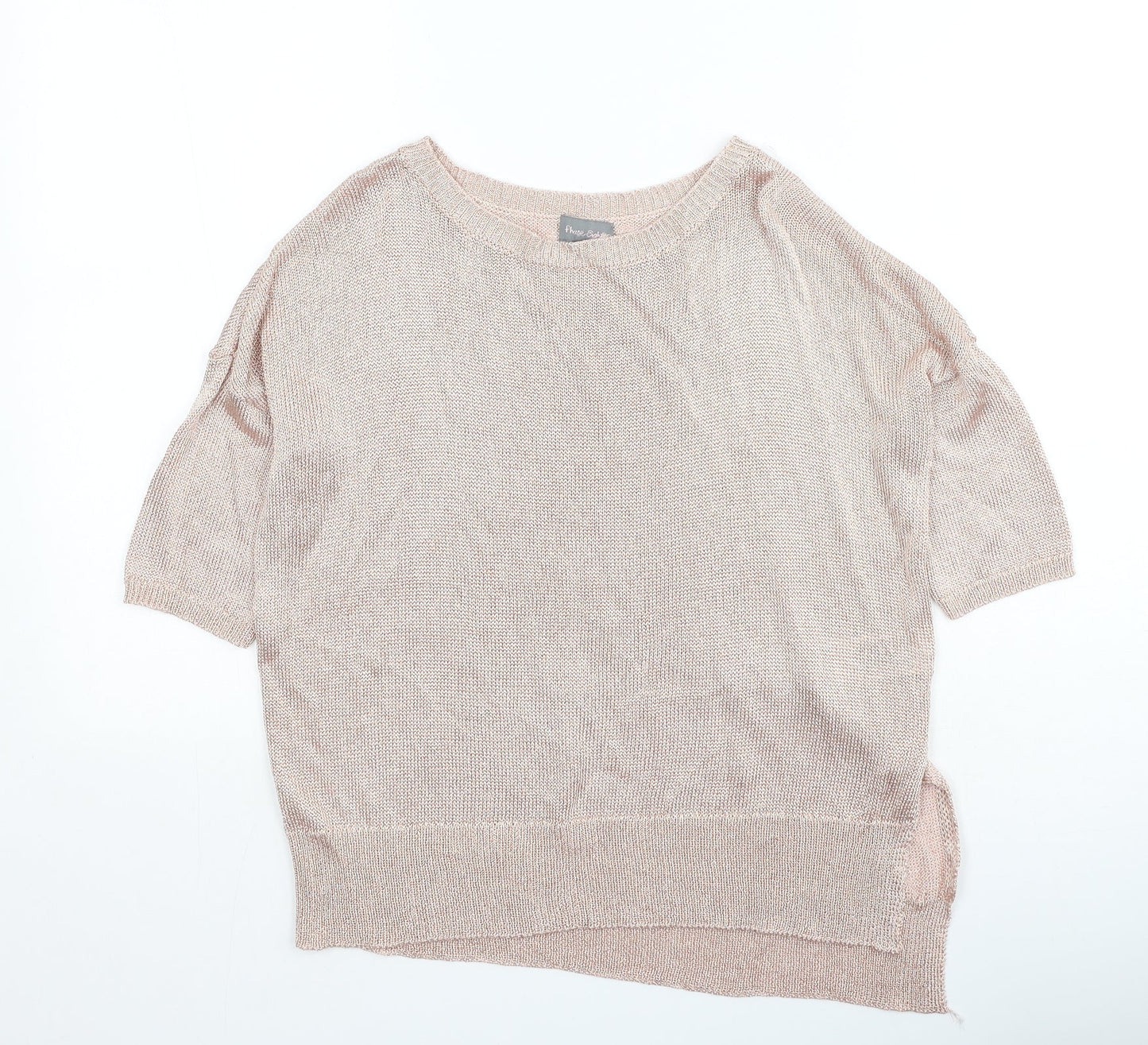 Preworn Womens Gold  Viscose Basic Blouse Size S Round Neck