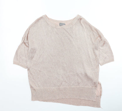 Preworn Womens Gold  Viscose Basic Blouse Size S Round Neck
