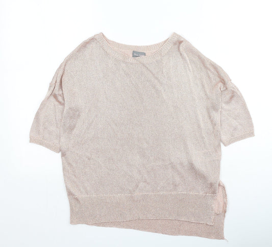Preworn Womens Gold  Viscose Basic Blouse Size S Round Neck