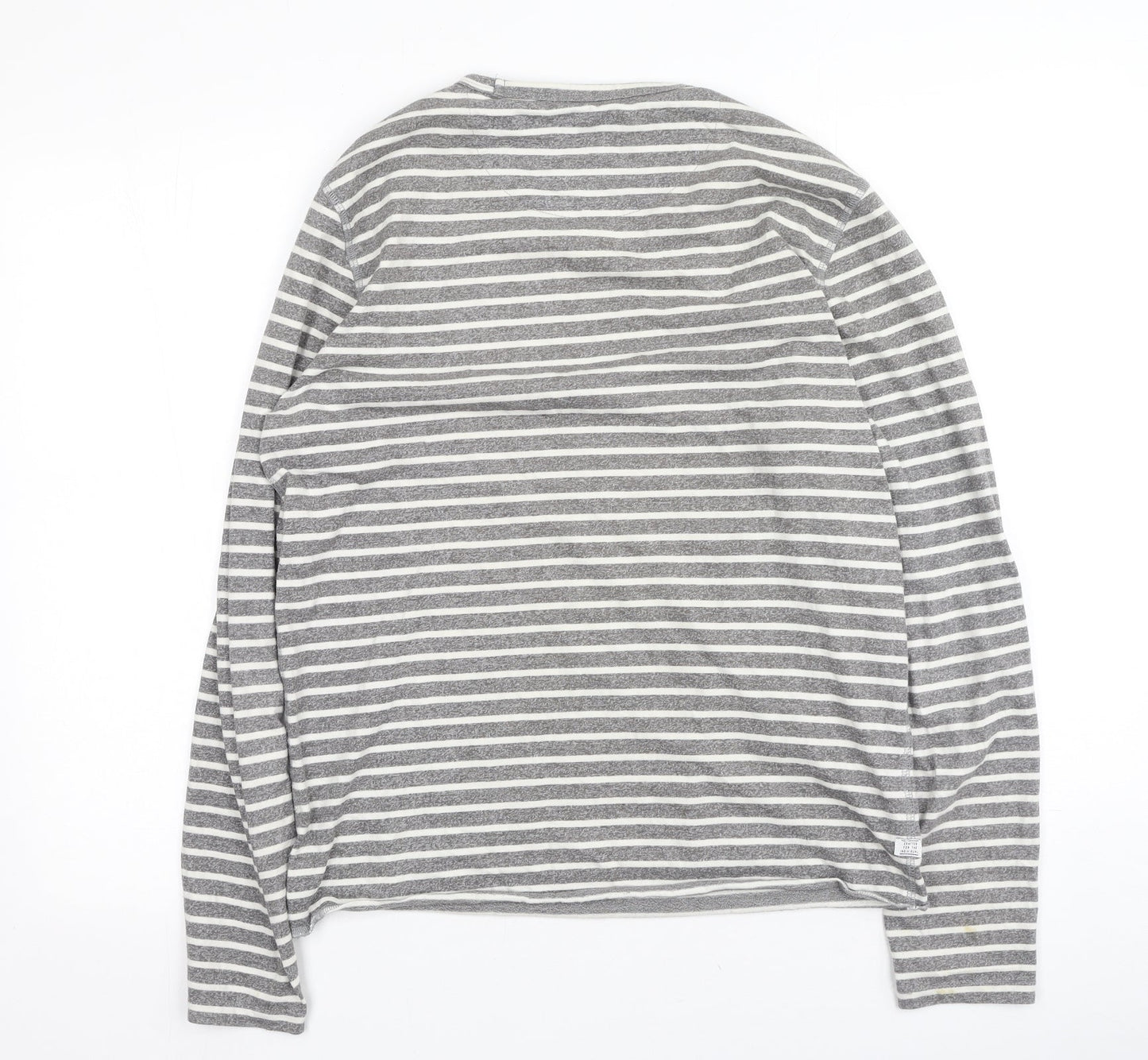 Next  Womens Grey Striped Polyester Basic T-Shirt Size S Round Neck