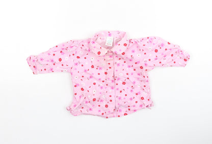 Adams Girls Pink Floral Cotton Basic Blouse Size 3-6 Months Collared