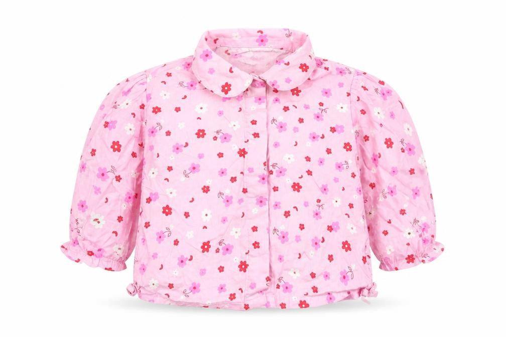 Adams Girls Pink Floral Cotton Basic Blouse Size 3-6 Months Collared