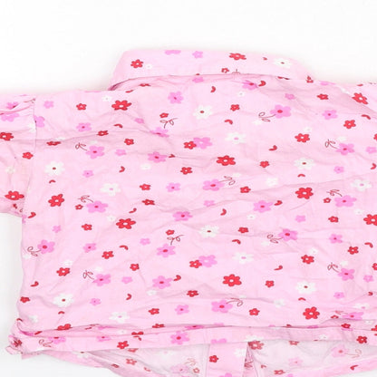 Adams Girls Pink Floral Cotton Basic Blouse Size 3-6 Months Collared