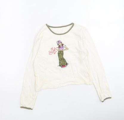 Dunnes Girls Beige  Cotton Basic Casual Size 7 Years Round Neck