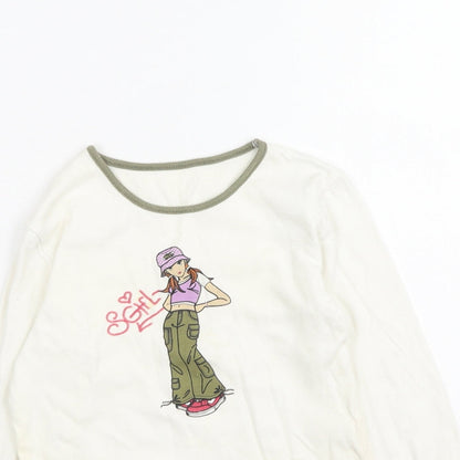 Dunnes Girls Beige  Cotton Basic Casual Size 7 Years Round Neck