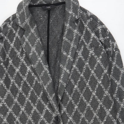 Next Womens Grey Plaid  Jacket Blazer Size L  Button