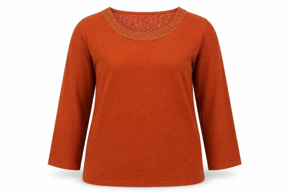 Isle Womens Orange Round Neck  Polyester Pullover Jumper Size M