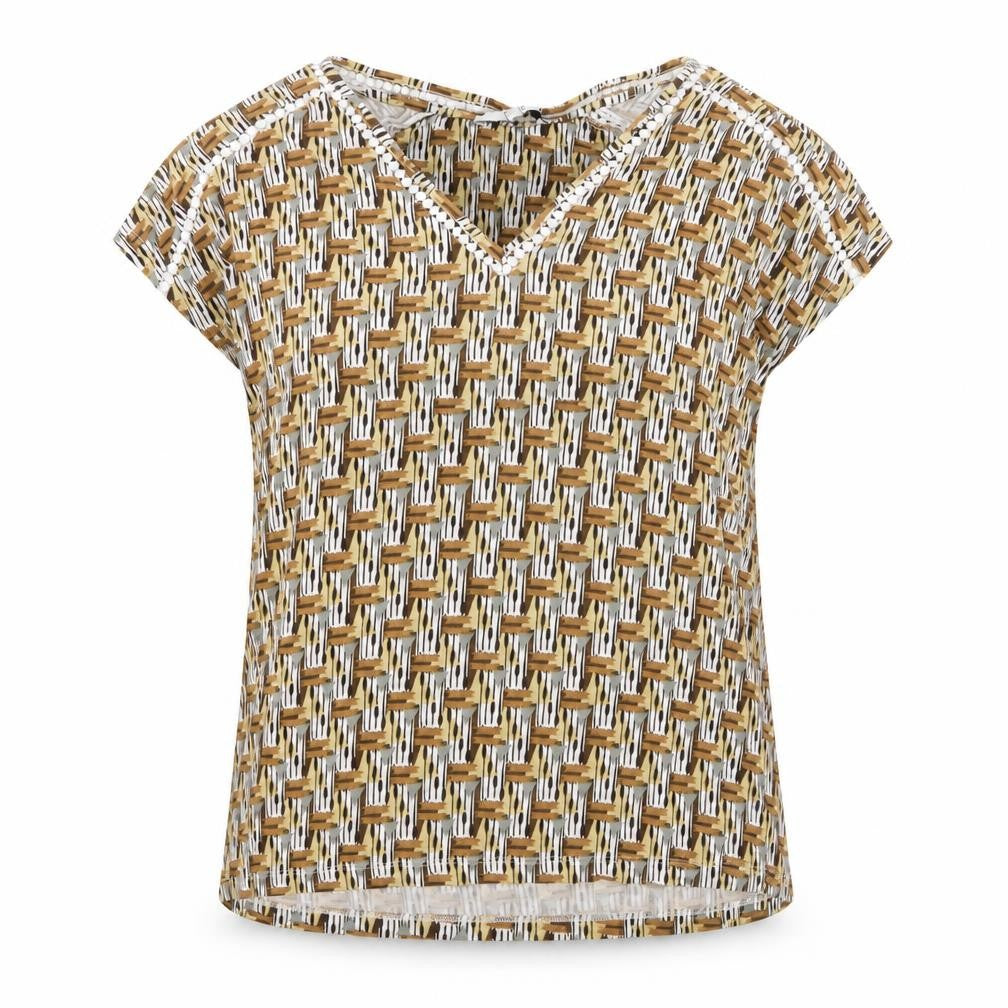 NEXT Womens Yellow Geometric Viscose Basic T-Shirt Size 10 V-Neck