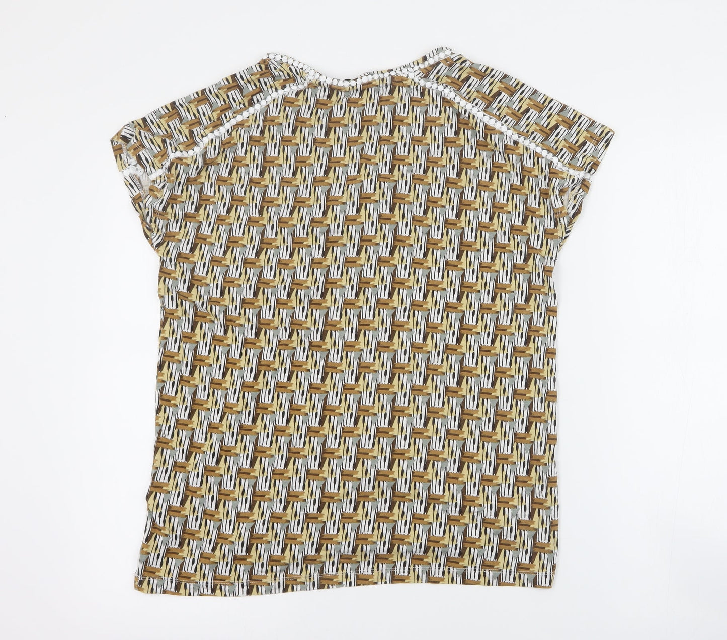 NEXT Womens Yellow Geometric Viscose Basic T-Shirt Size 10 V-Neck
