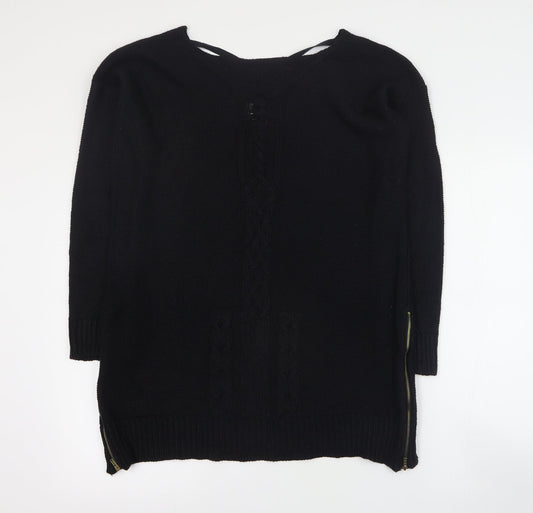 Zara Womens Black Round Neck  Acrylic Pullover Jumper Size L