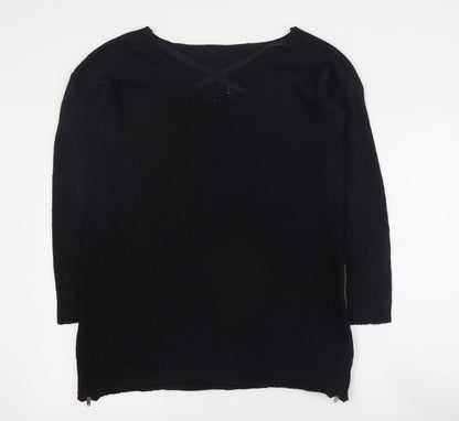 Zara Womens Black Round Neck  Acrylic Pullover Jumper Size L