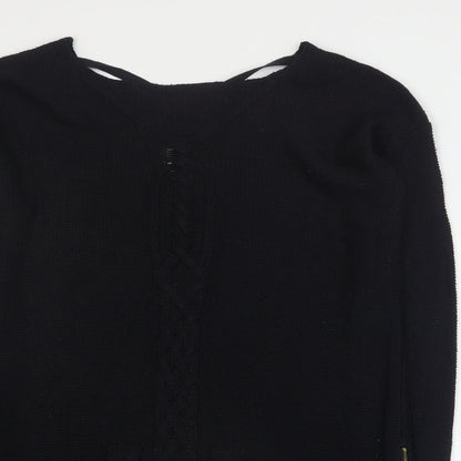 Zara Womens Black Round Neck  Acrylic Pullover Jumper Size L