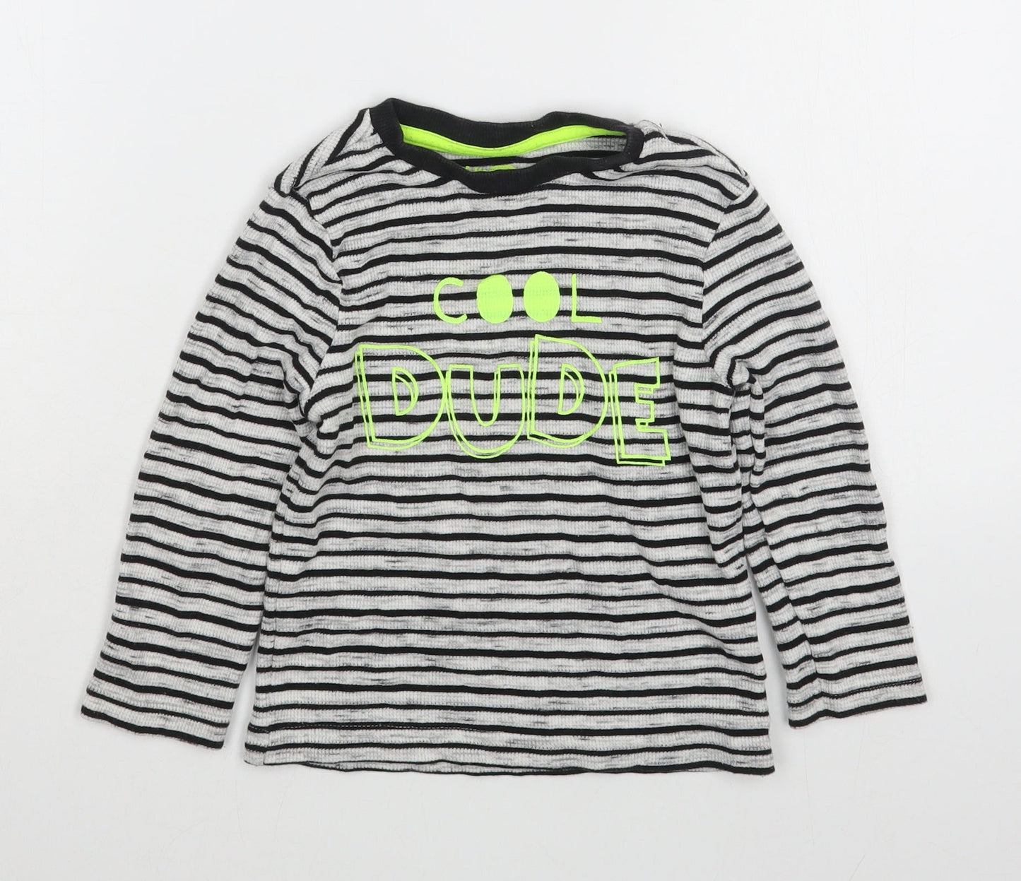 F&F Boys Blue Striped Cotton Basic T-Shirt Size 2-3 Years Round Neck Pullover