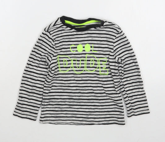 F&F Boys Blue Striped Cotton Basic T-Shirt Size 2-3 Years Round Neck Pullover