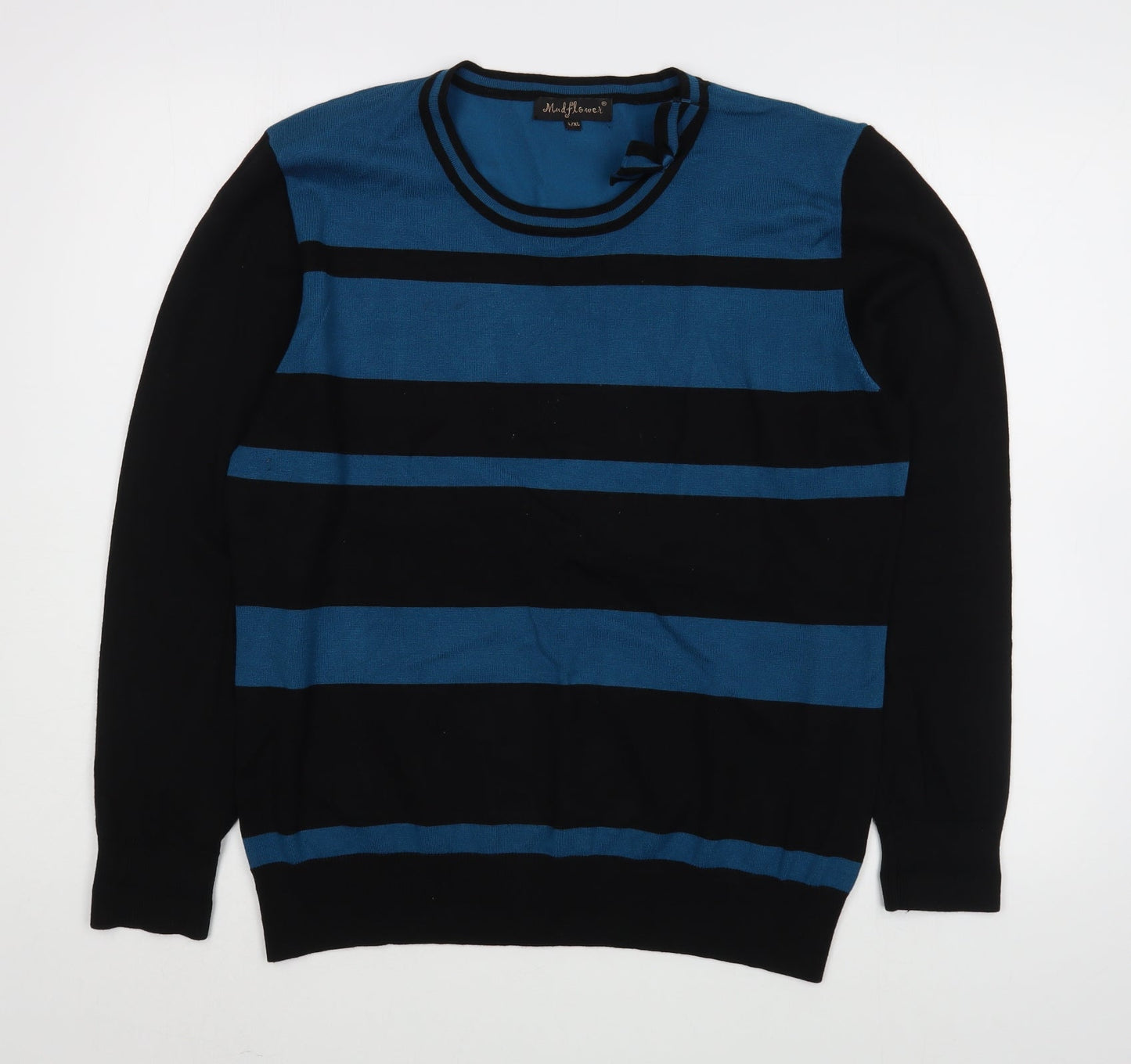 Mudflower Womens Blue Scoop Neck Striped Viscose Pullover Jumper Size XL