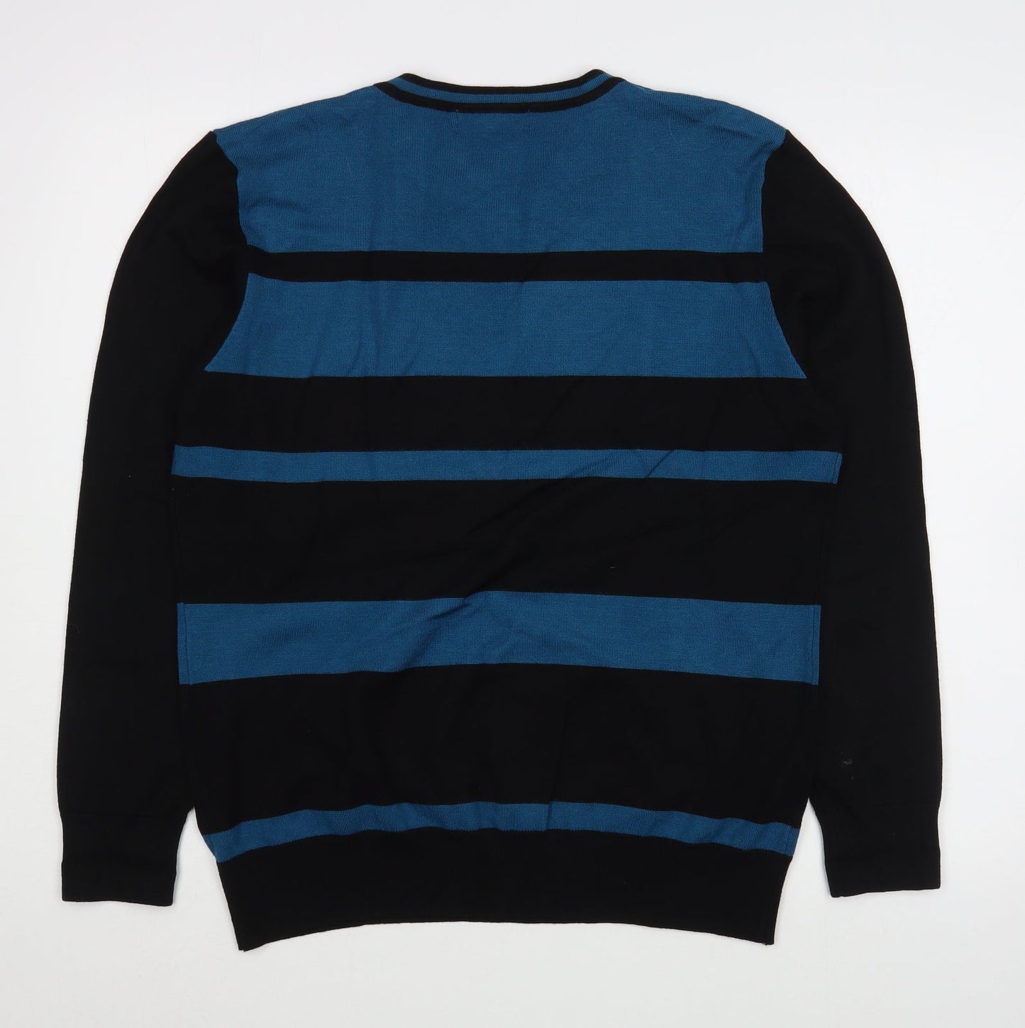 Mudflower Womens Blue Scoop Neck Striped Viscose Pullover Jumper Size XL