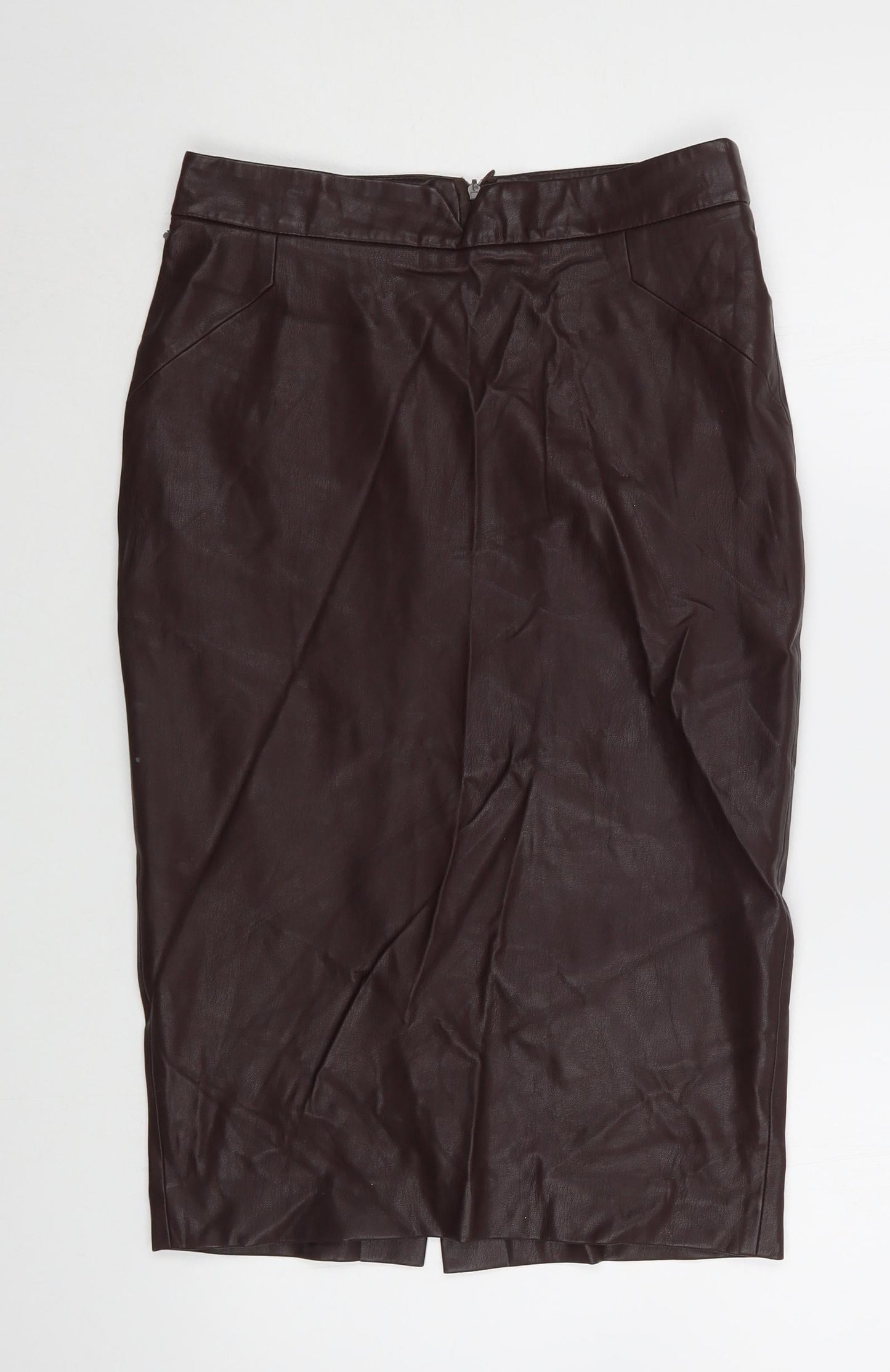 Zara Womens Brown  Polyurethane Straight & Pencil Skirt Size S   Zip