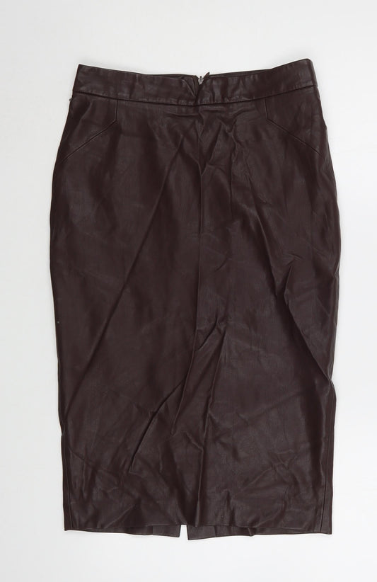 Zara Womens Brown  Polyurethane Straight & Pencil Skirt Size S   Zip