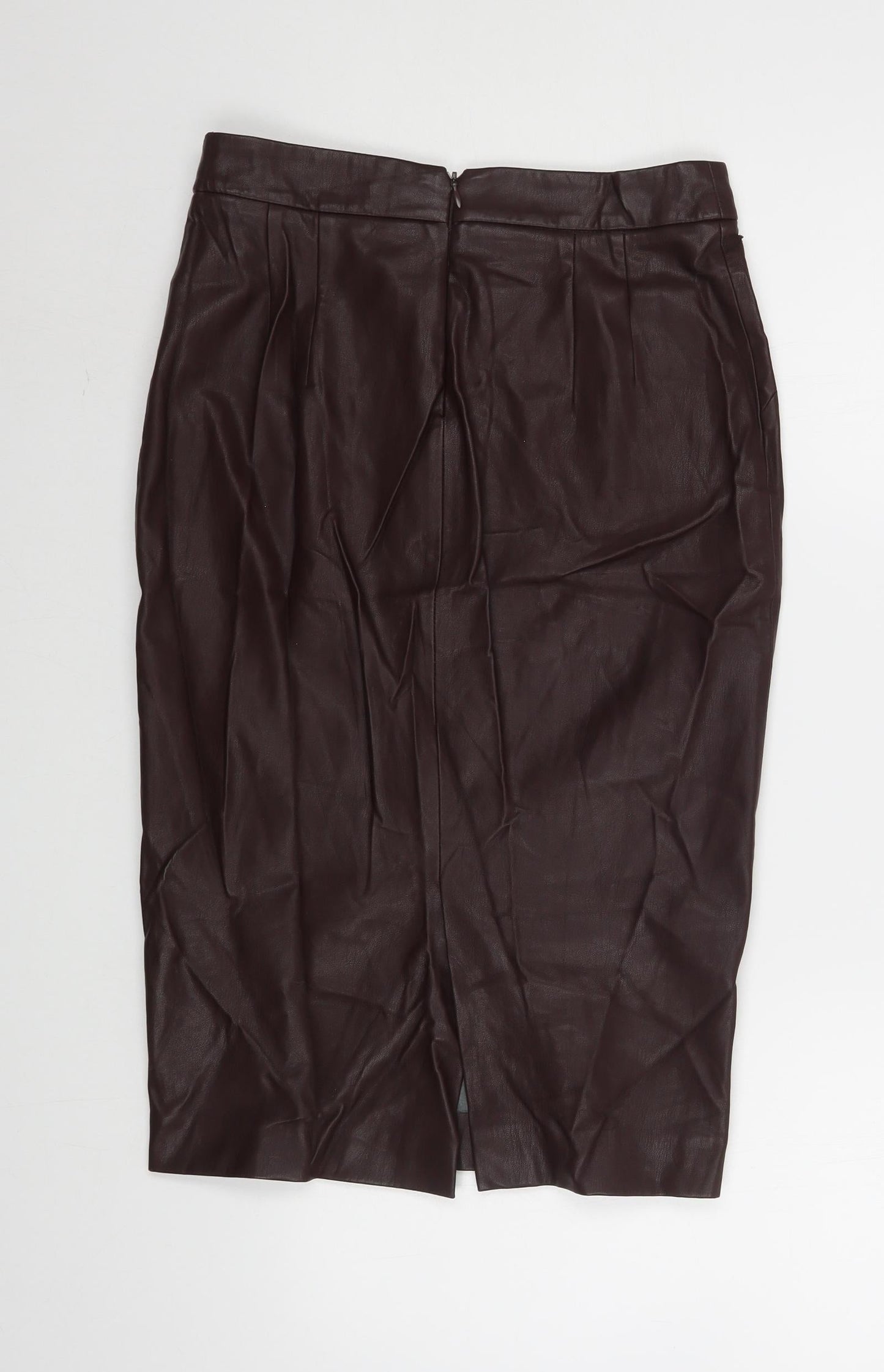 Zara Womens Brown  Polyurethane Straight & Pencil Skirt Size S   Zip