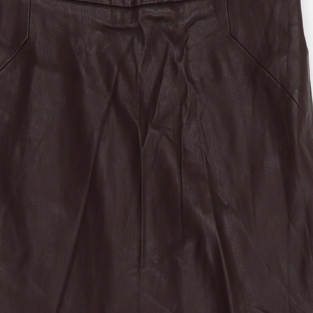 Zara Womens Brown  Polyurethane Straight & Pencil Skirt Size S   Zip