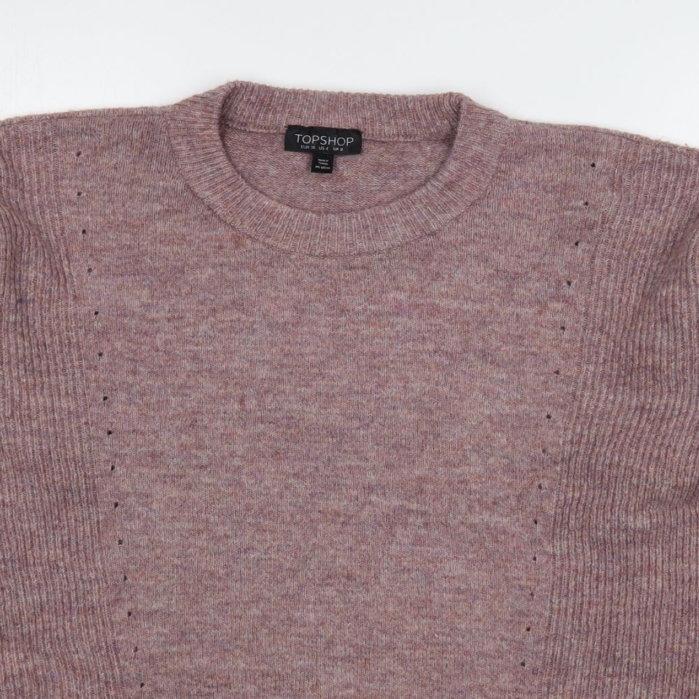 Topshop Womens Pink Round Neck  Acrylic Pullover Jumper Size 8