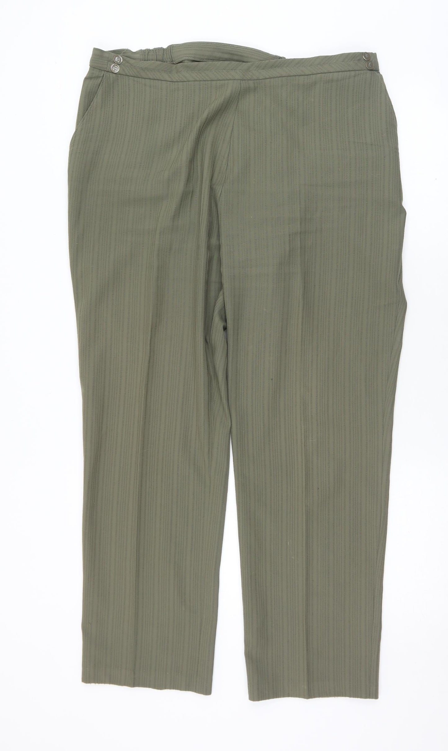 Marks and Spencer Womens Green Striped Polyester Dress Pants Trousers Size 16 L29 in Regular Zip