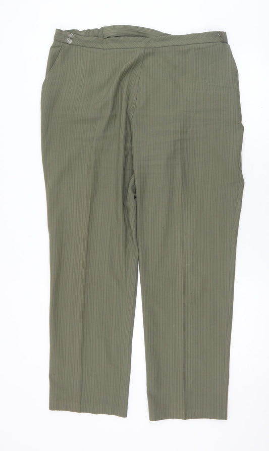 Marks and Spencer Womens Green Striped Polyester Dress Pants Trousers Size 16 L29 in Regular Zip