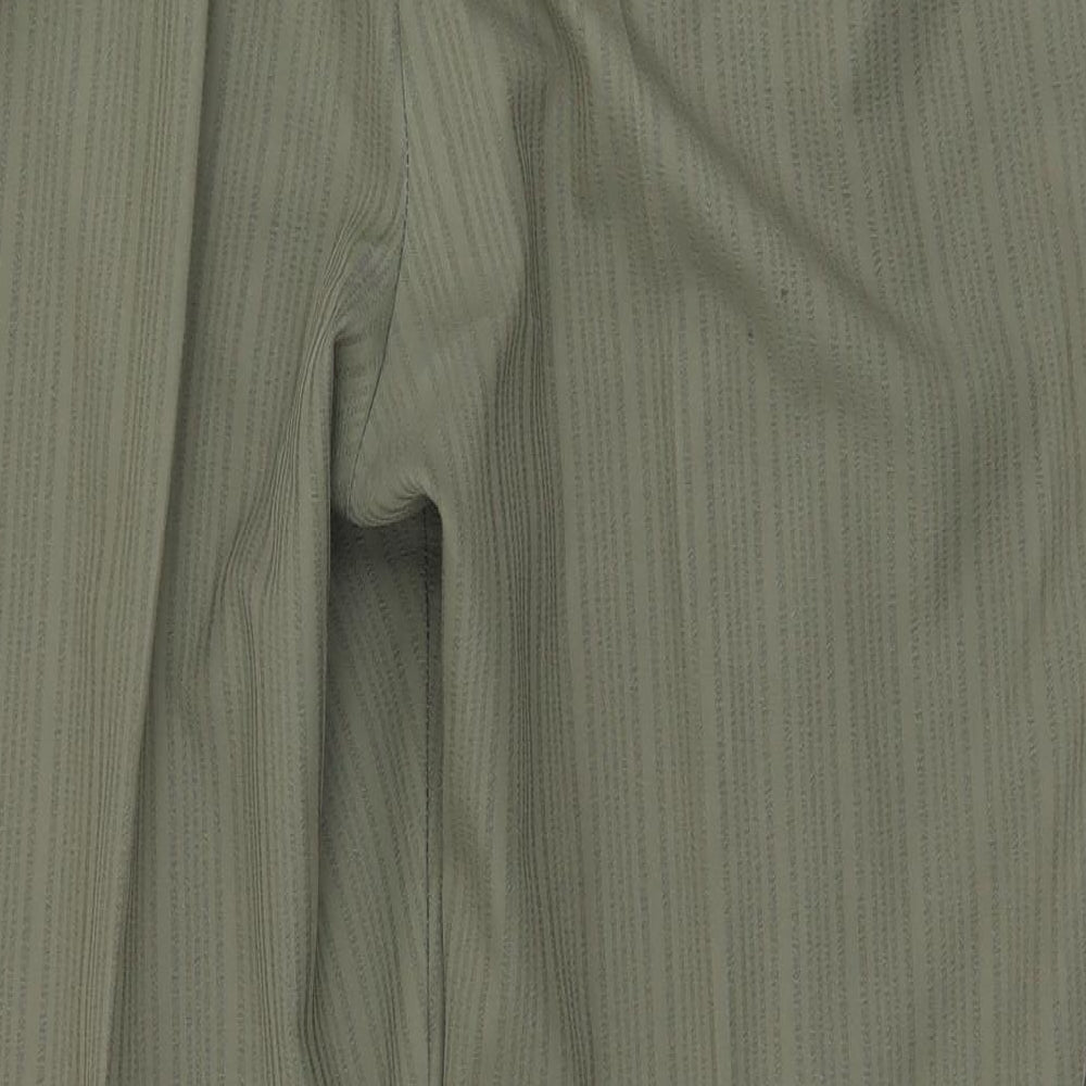 Marks and Spencer Womens Green Striped Polyester Dress Pants Trousers Size 16 L29 in Regular Zip