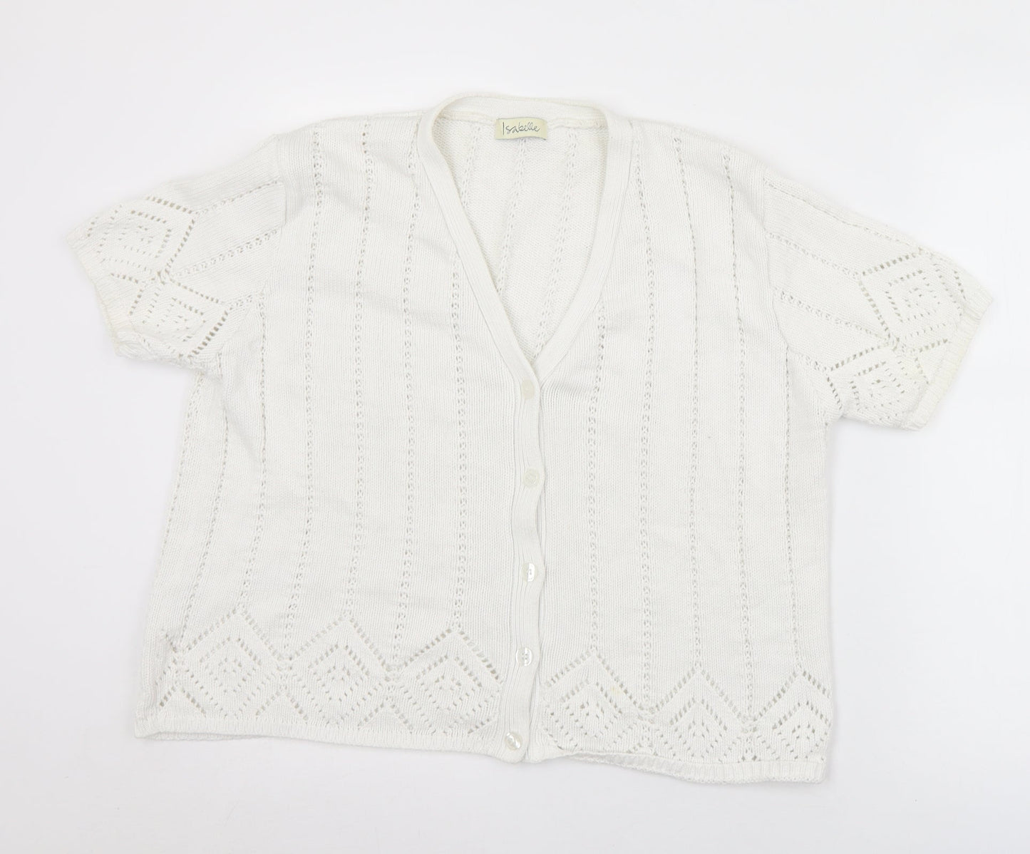 Isabelle Womens White V-Neck  Cotton Cardigan Jumper Size L