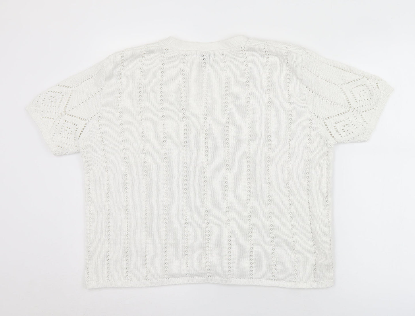 Isabelle Womens White V-Neck  Cotton Cardigan Jumper Size L