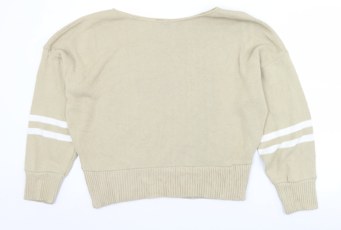 PRETTYLITTLETHING Womens Beige Boat Neck Striped Acrylic Pullover Jumper Size L