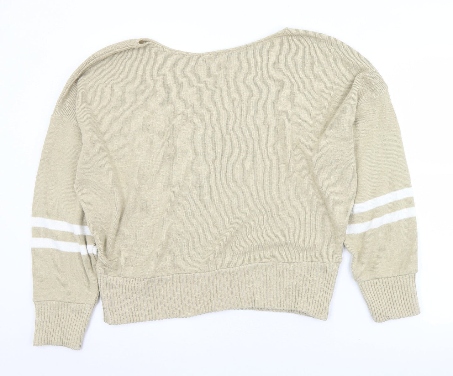 PRETTYLITTLETHING Womens Beige Boat Neck Striped Acrylic Pullover Jumper Size L
