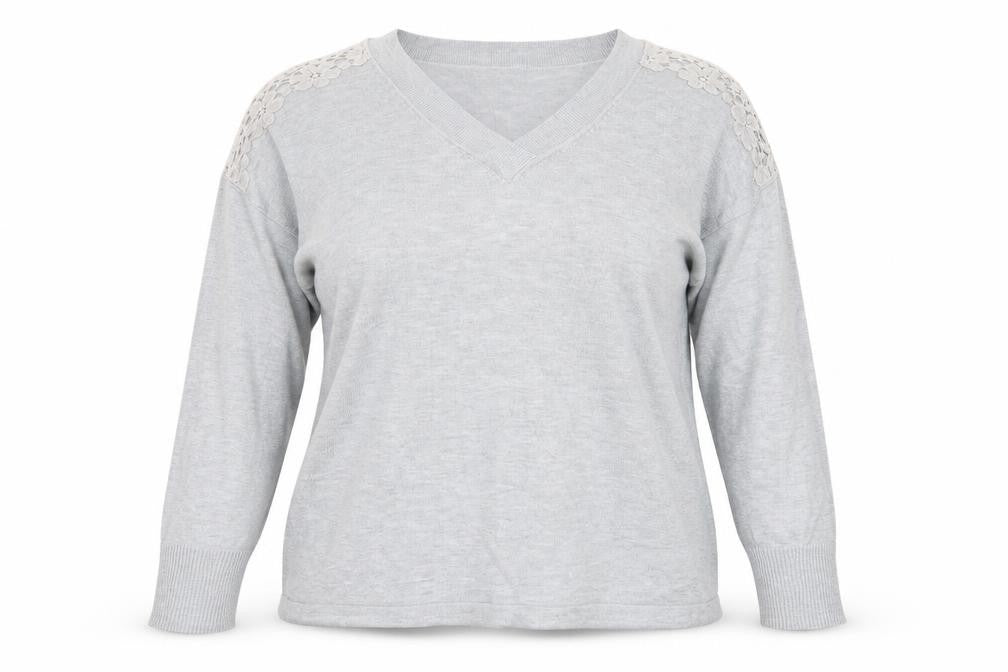 Marks & Spencer Womens Grey V-Neck Floral Viscose Pullover Jumper Size L