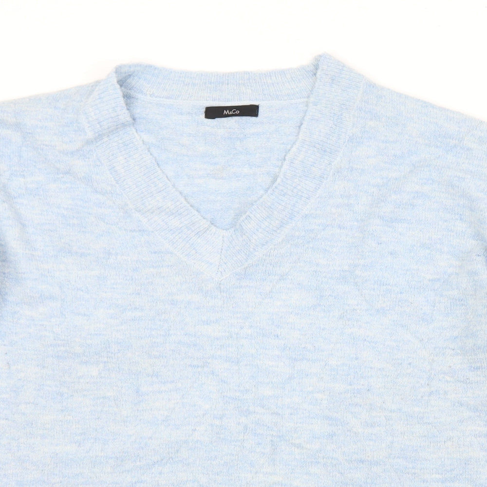 M&Co Womens Blue V-Neck  Acrylic Pullover Jumper Size M