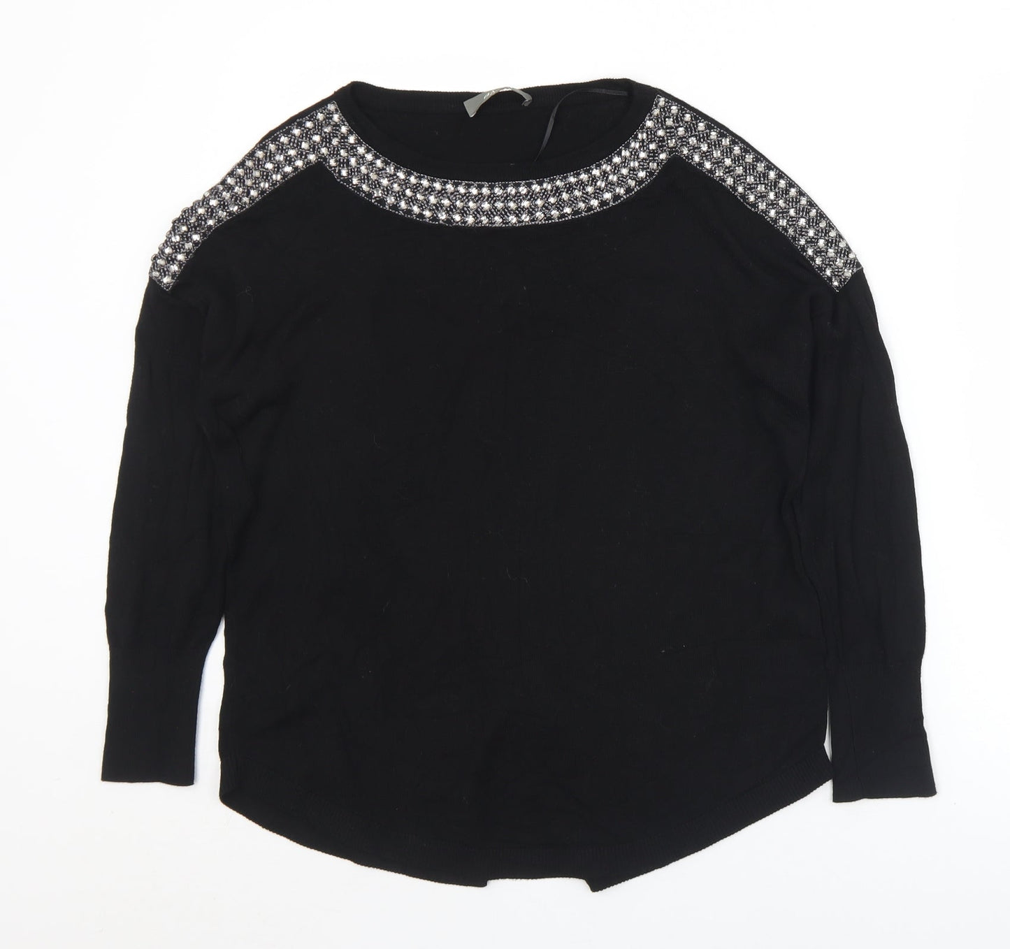 Oasis Womens Black Round Neck  Viscose Pullover Jumper Size S