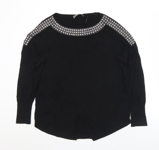 Oasis Womens Black Round Neck  Viscose Pullover Jumper Size S