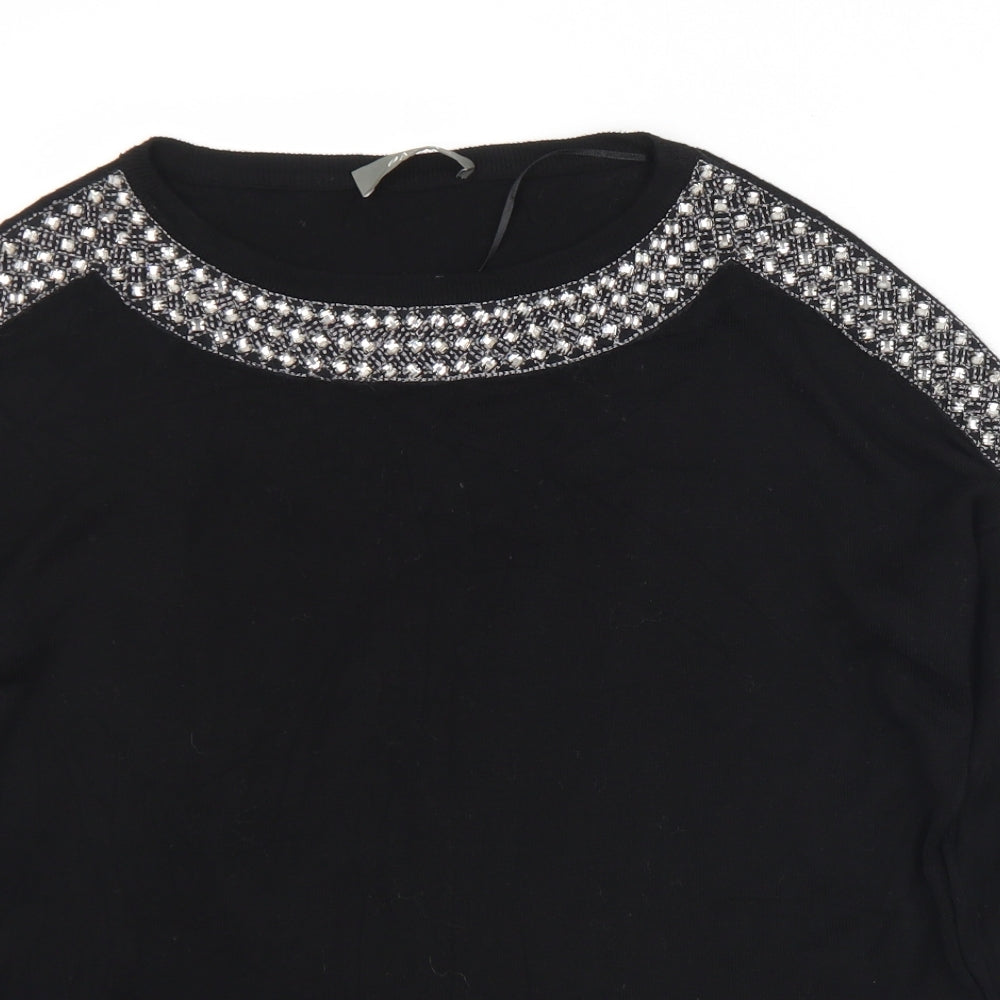 Oasis Womens Black Round Neck  Viscose Pullover Jumper Size S